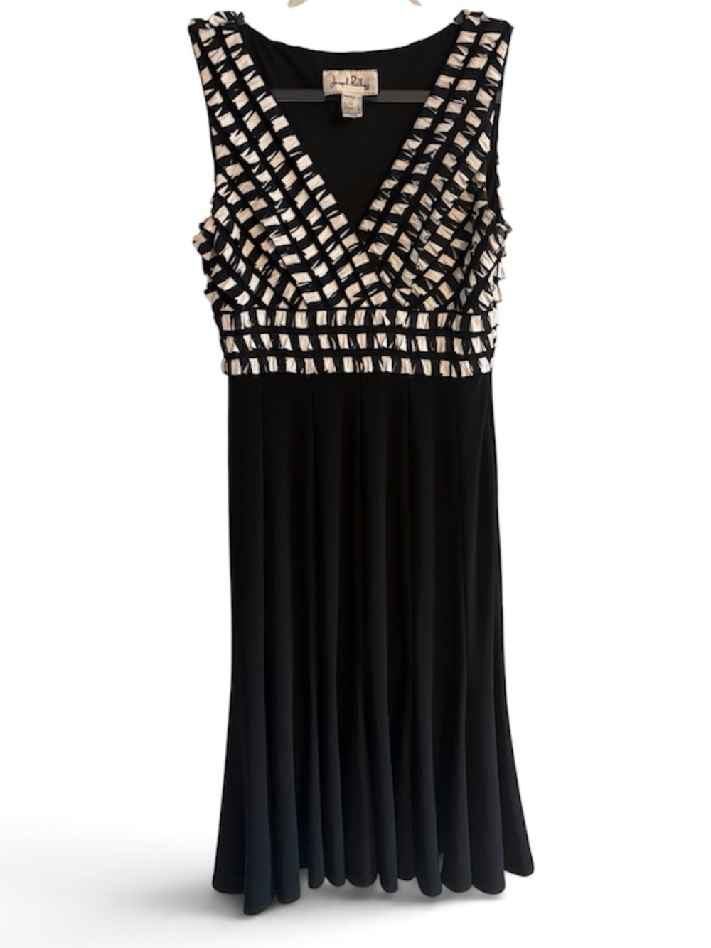 Joseph Ribkoff Black Dress with Cream Geometric Bodice. Size 6